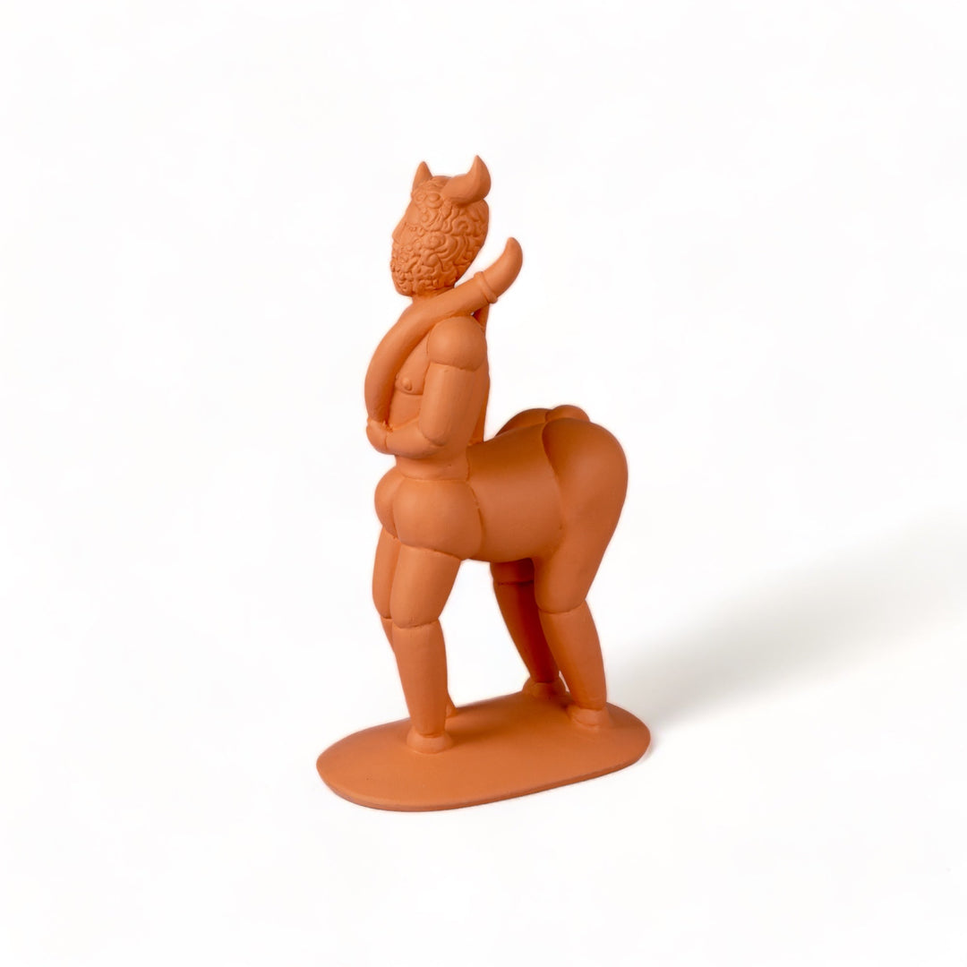 Seletti Magna Graecia Terracotta Statuette Centauro, terracotta statuette of a horned centaur on an oval base