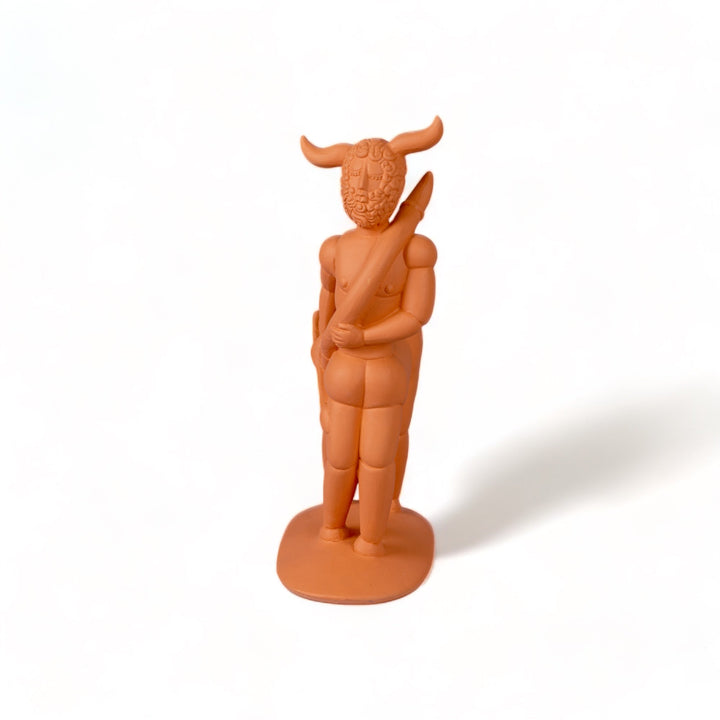 Seletti Magna Graecia Terracotta Statuette Centauro, front view of the horned head and torso