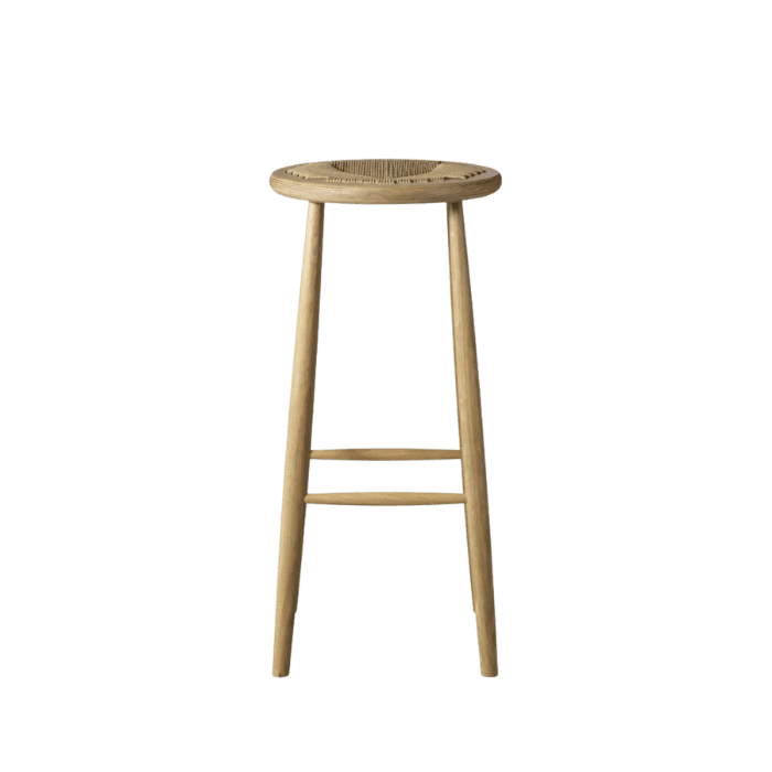 FDB Møbler J165B Bar Stool, Nature Lacquered Oak, Round