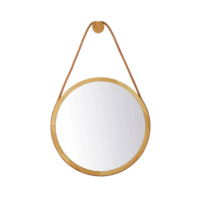 FDB Møbler I3 Mossø Mirror, Nature Lacquered Oak Ø40