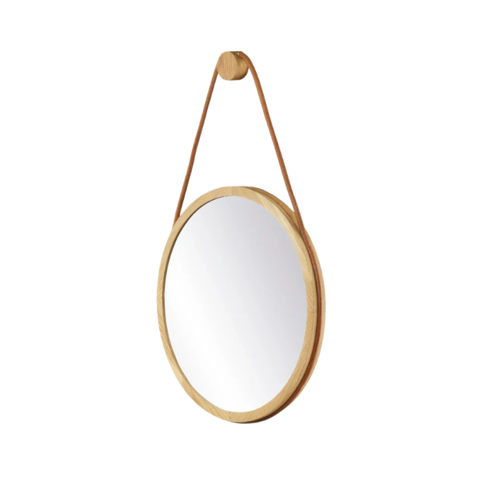 FDB Møbler I3 Mossø Mirror, Nature Lacquered Oak Ø40