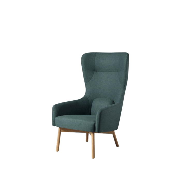 FDB Møbler L35 Gesja Wing Chair, Solid Nature Lacquered Oak/Green