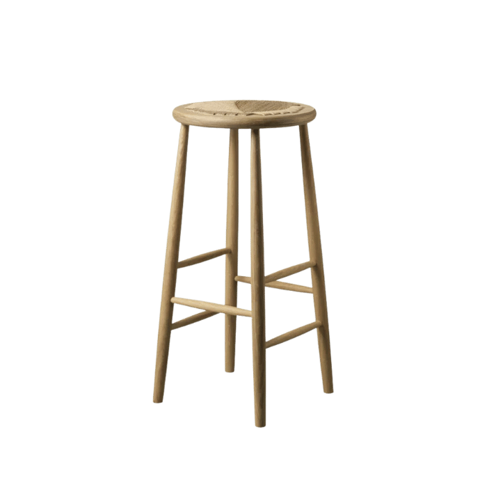FDB Møbler J165B Bar Stool, Nature Lacquered Oak, Round