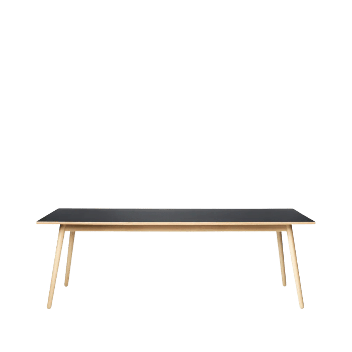 FDB Møbler C35C Dining Table, Nature Lacquered Oak/Black Linoleum