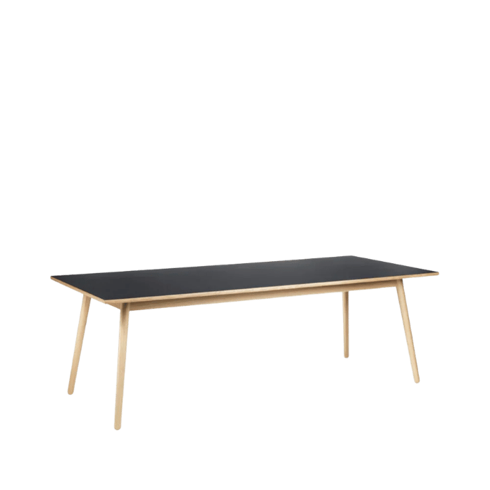 FDB Møbler C35C Dining Table, Nature Lacquered Oak/Black Linoleum