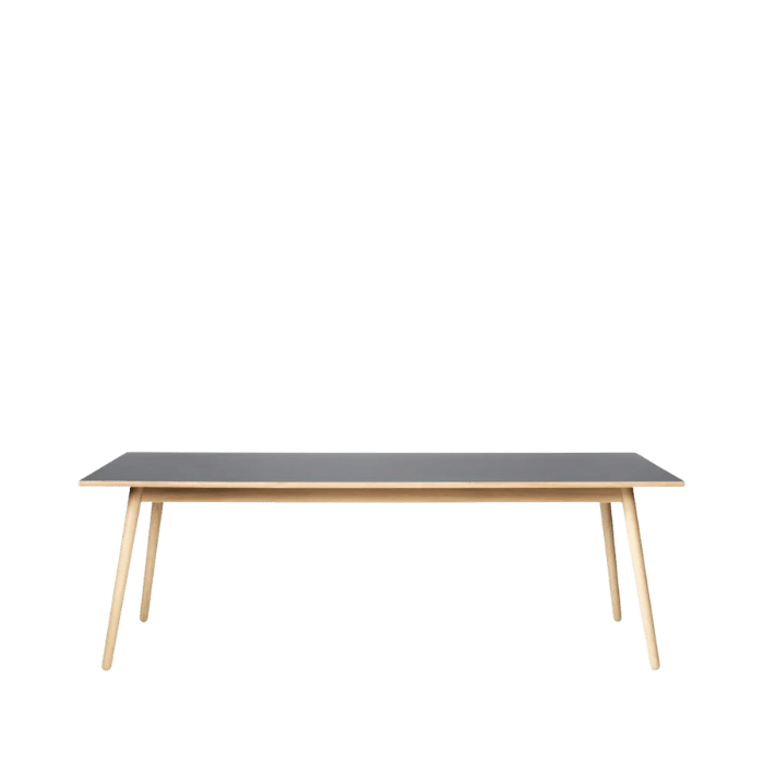 FDB Møbler C35C Dining Table, Nature Lacquered Oak/Dark Grey Linoleum