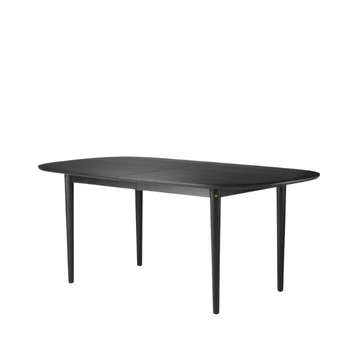 FDB Møbler C63E2TIL Bjørk Dining Table With 2 Extra Leafs, Solid Black Painted Oak