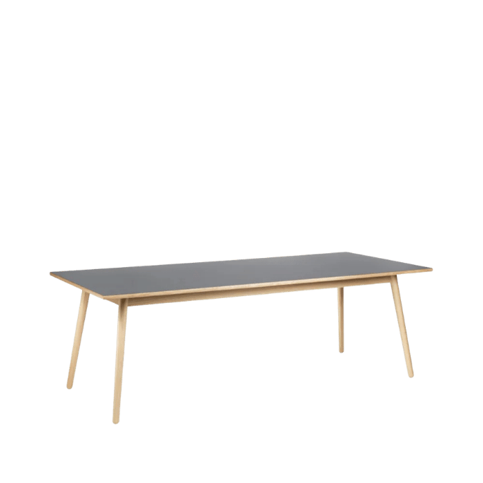 FDB Møbler C35C Dining Table, Nature Lacquered Oak/Dark Grey Linoleum