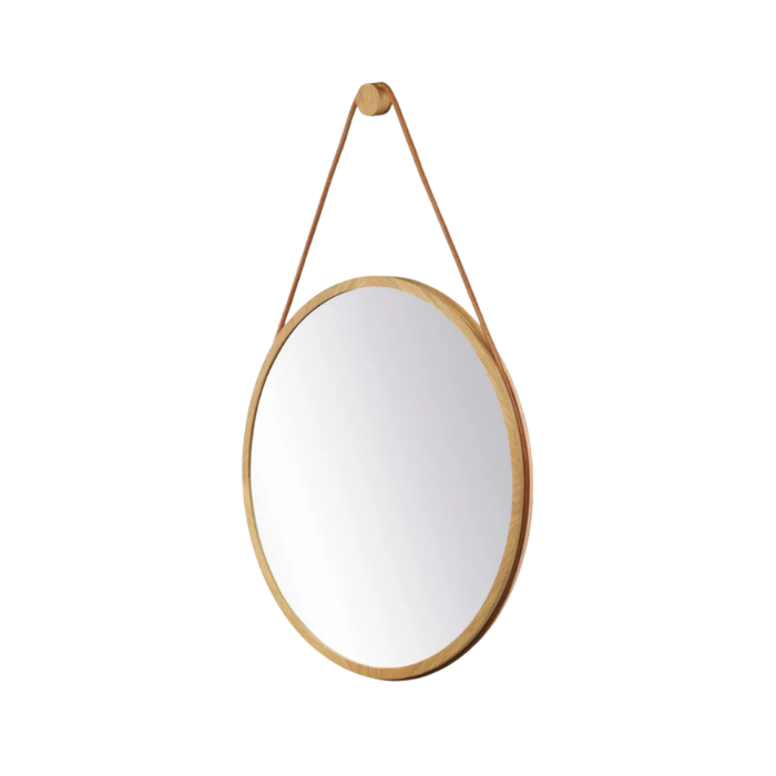 FDB Møbler I3 Mossø Mirror, Nature Lacquered Oak Ø60