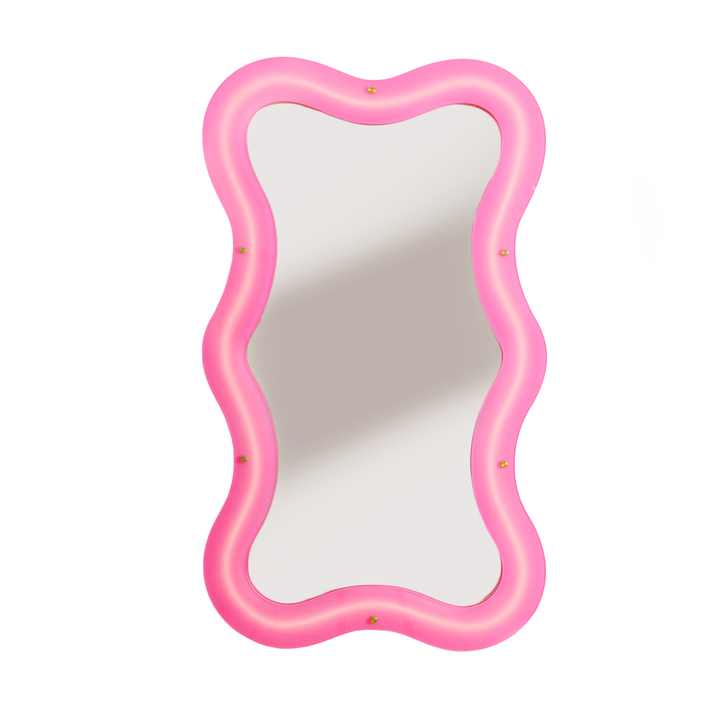 Seletti Supercurve Wavy Mirror Tiny Tall, small wavy rectangular mirror in fluorescent pink plexiglass