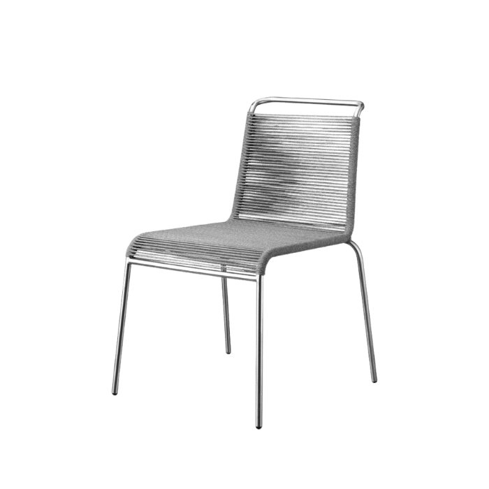 FDB Møbler M20 Teglgaard Cord Chair, Stainless Steel/Brushed Light Grey