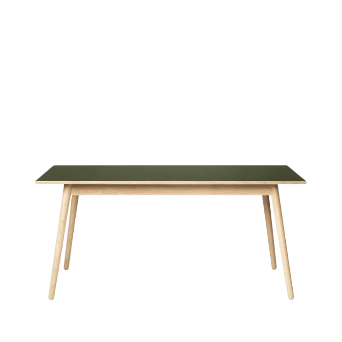 FDB Møbler C35B Dining Table, Nature Lacquered Oak/Olive Green Linoleum