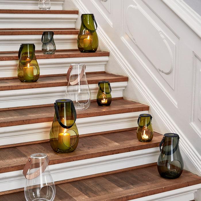 Holmegaard Design With Light Lantern, Olive Green, H: 6.5"