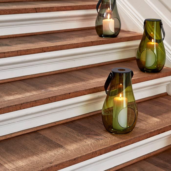 Holmegaard Design With Light Lantern, Olive Green, H: 6.5"