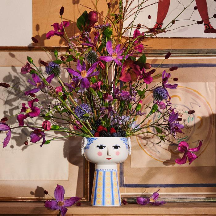 Bjørn Wiinblad Eva Vase, Light Blue/Yellow, H: 7.3"