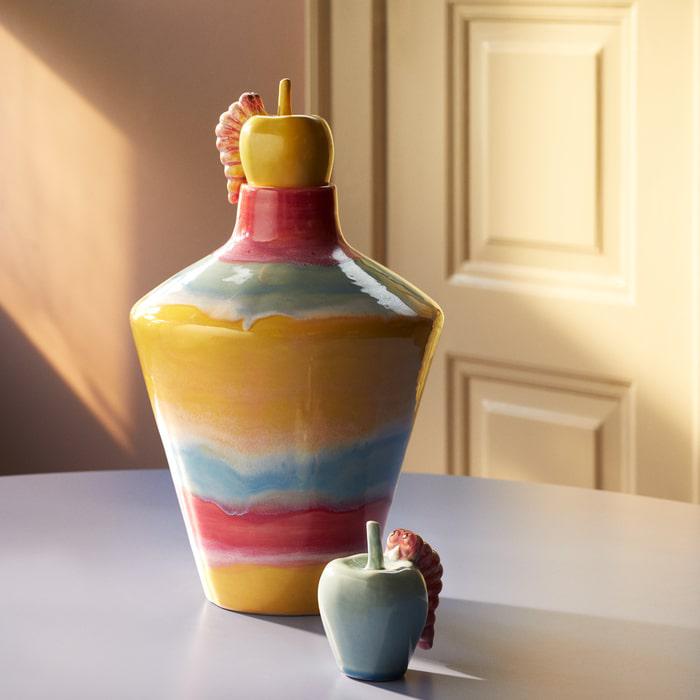 Kähler Poppery Vase with Apple, Pink/Mint/Yellow, H: 12.6"