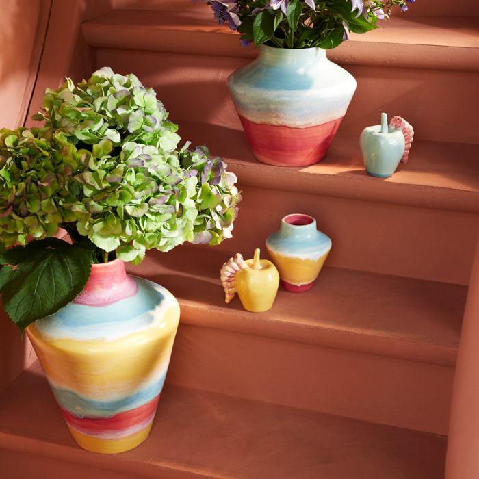 Kähler Poppery Vase with Apple, Pink/Mint/Yellow, H: 12.6"