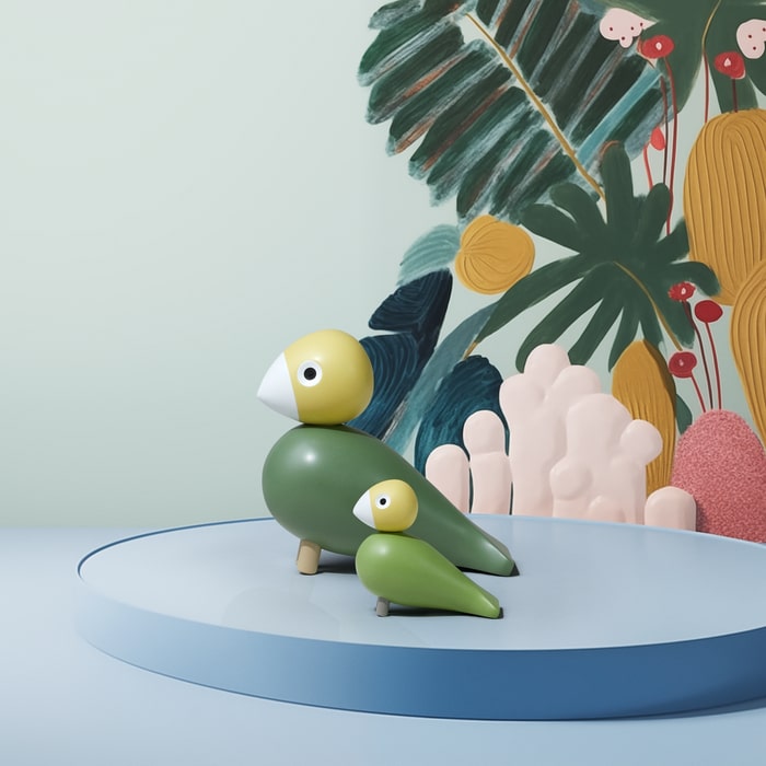 Kay Bojesen Liv &amp; Lykke Bird Pair, Green, H: 3.9"