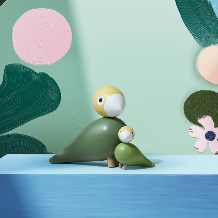 Kay Bojesen Liv &amp; Lykke Bird Pair, Green, H: 3.9"