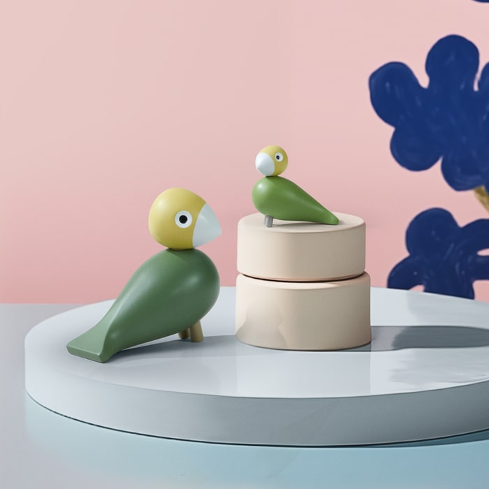 Kay Bojesen Liv &amp; Lykke Bird Pair, Green, H: 3.9"