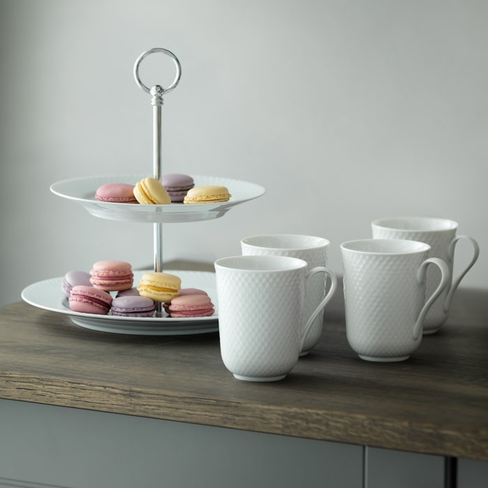 Lyngby Porcelæn Rhombe Mug With Handle, White, 11.2 Oz, 2 Pcs.