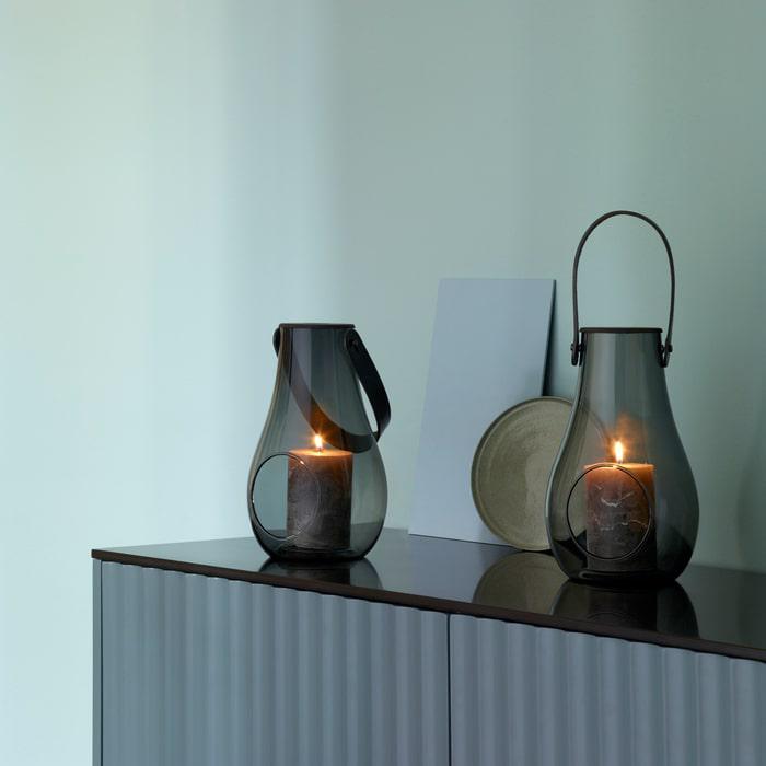 Holmegaard Design With Light Lantern, Smoke, H: 9.8"