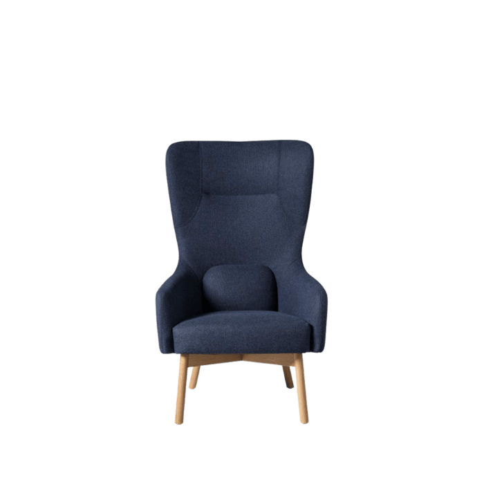 FDB Møbler L35 Gesja Wing Chair, Solid Nature Lacquered Oak/Dark Blue