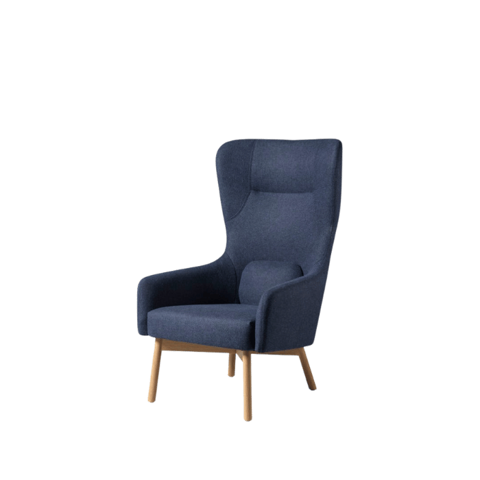 FDB Møbler L35 Gesja Wing Chair, Solid Nature Lacquered Oak/Dark Blue