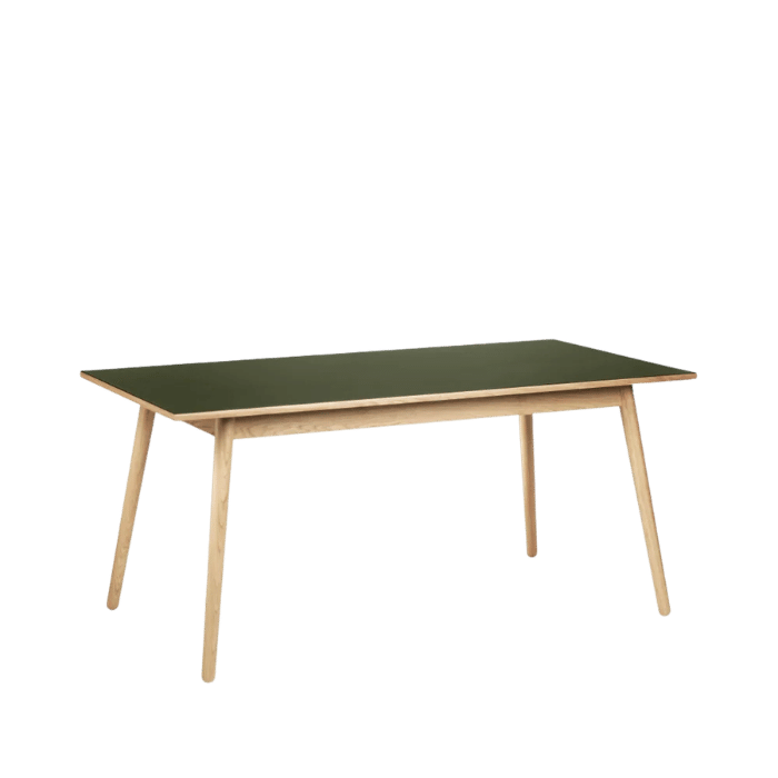FDB Møbler C35B Dining Table, Nature Lacquered Oak/Olive Green Linoleum