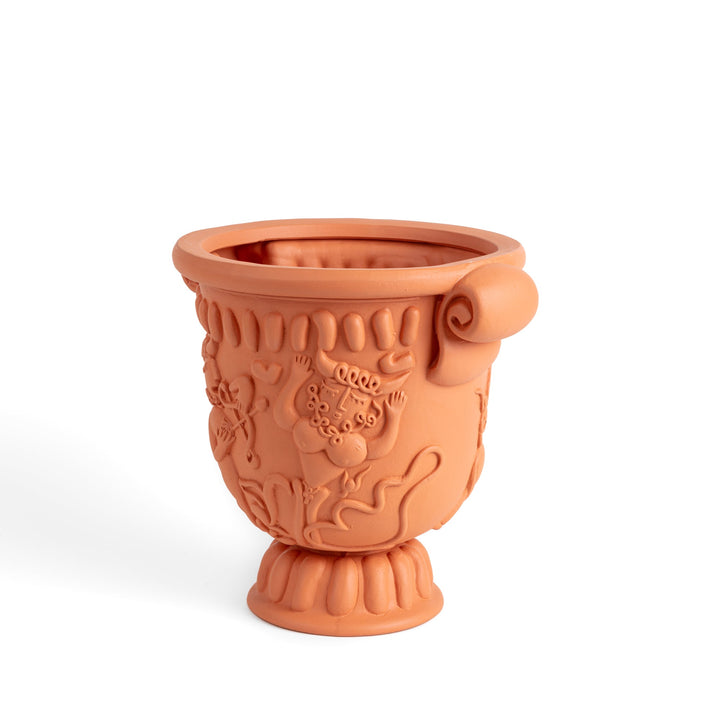 Seletti Magna Graecia Terracotta Cup, the urn turned slightly to show the carved frieze
