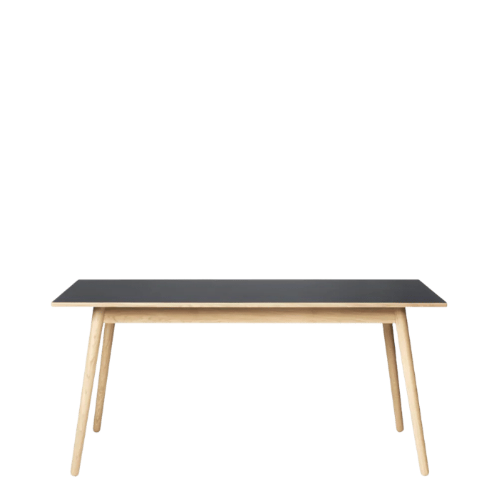 FDB Møbler C35B Dining Table, Nature Lacquered Oak/Dark Grey Linoleum