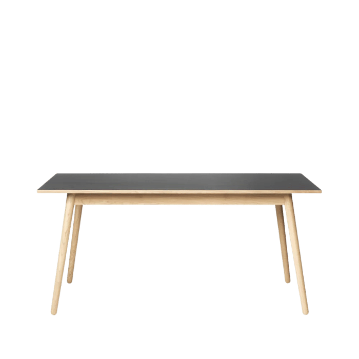 FDB Møbler C35B Dining Table, Nature Lacquered Oak/Black Linoleum