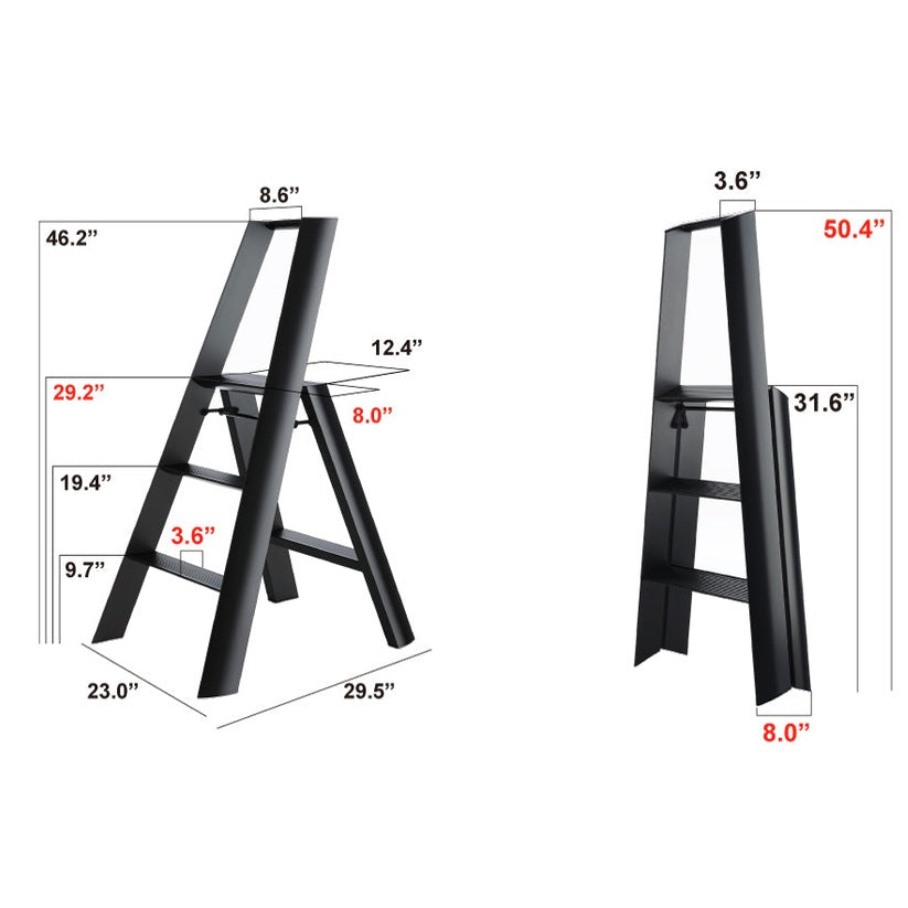 Lucano Wide Step Ladder 3-Step BLACK