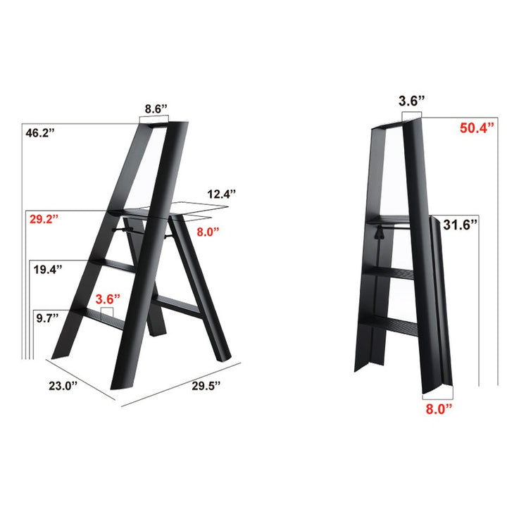 Lucano Wide Step Ladder 3-Step BLACK