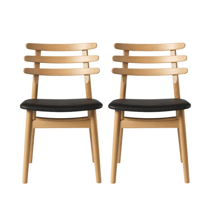 FDB Møbler J48 Chair, Nature Oiled Oak/Black Leather, 2 pcs.