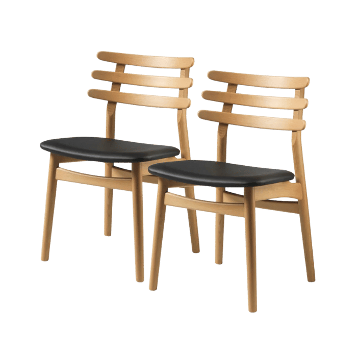 FDB Møbler J48 Chair, Nature Oiled Oak/Black Leather, 2 pcs.