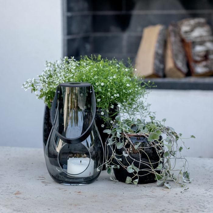 Holmegaard Design With Light Lantern, Smoke, H: 9.8"