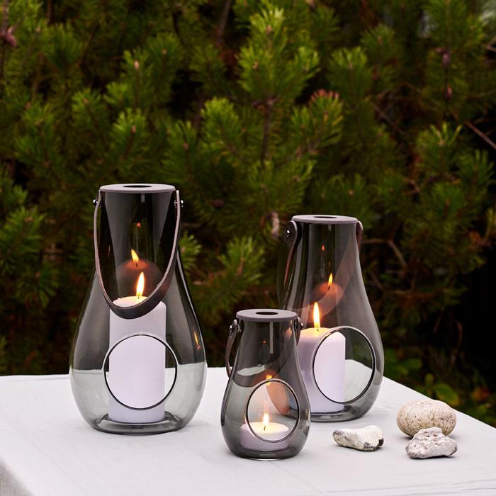 Holmegaard Design With Light Lantern, Smoke, H: 9.8"