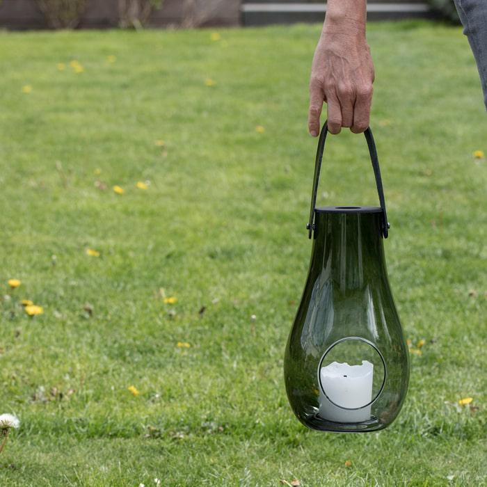 Holmegaard Design With Light Lantern, Smoke, H: 9.8"