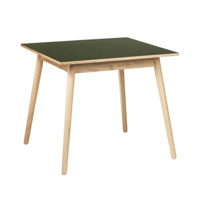 FDB Møbler C35A Dining Table, Nature Lacquered Oak/Olive Green Linoleum
