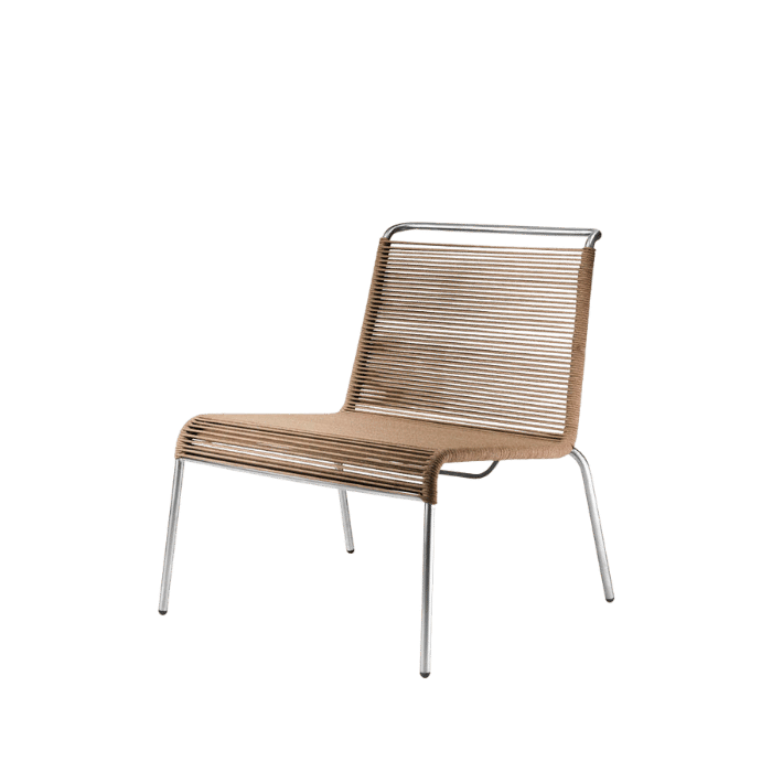 FDB Møbler M20L Teglgaard Lounge Cord Chair, Stainless Steel/Brushed Brown
