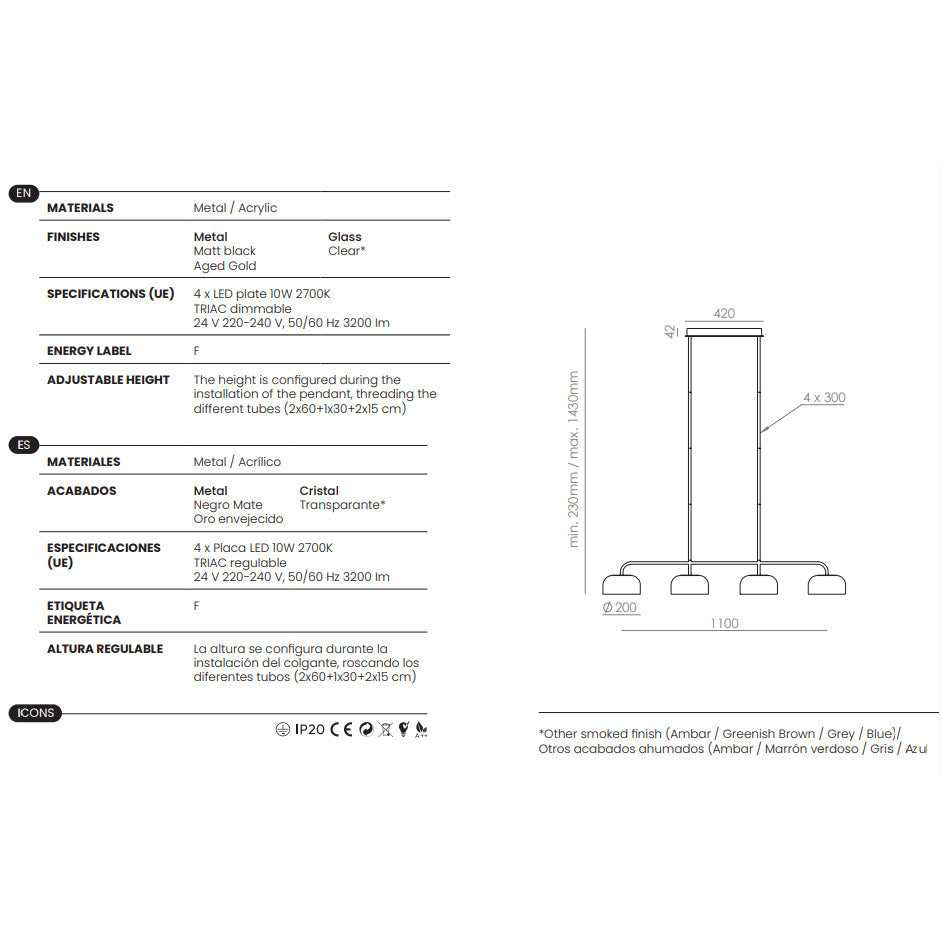 Ipon Linear Pendant dimensions and technical details