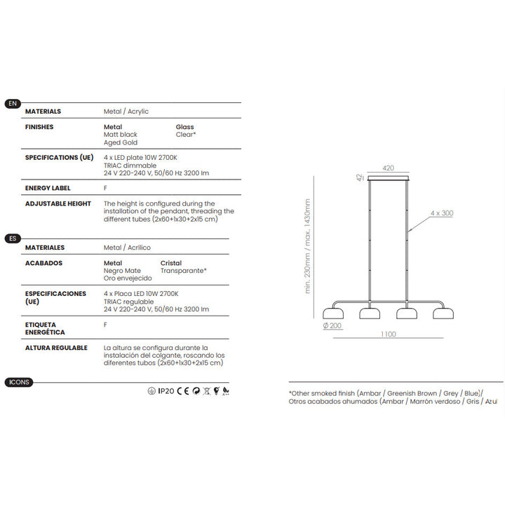Ipon Linear Pendant dimensions and technical details