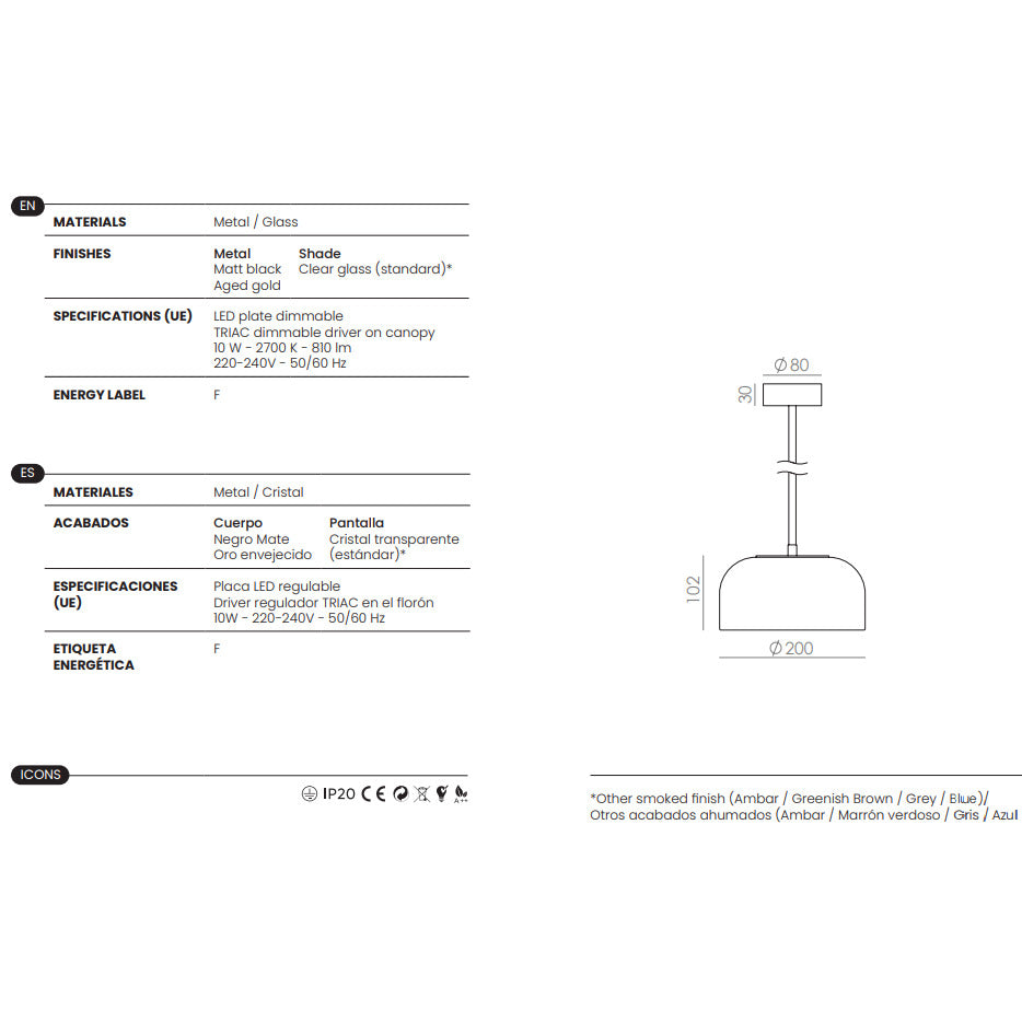 Ipon Pendant - Single dimensions and technical details