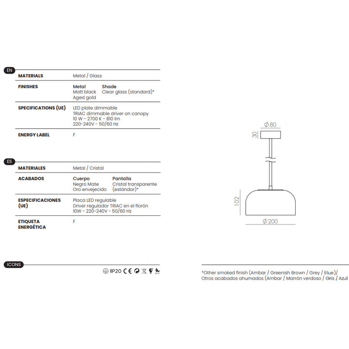 Ipon Pendant - Single dimensions and technical details