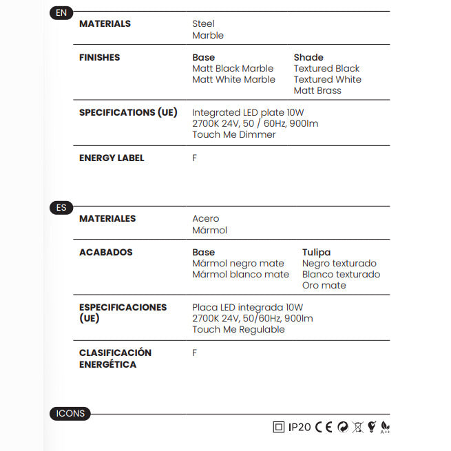 Kine Table Lamp materials and technical details