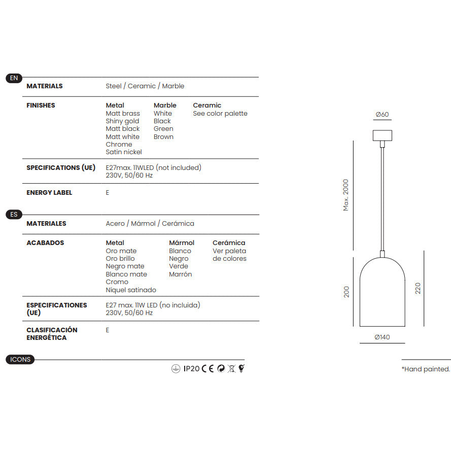 Copo Pendant Lamp dimensions and technical details