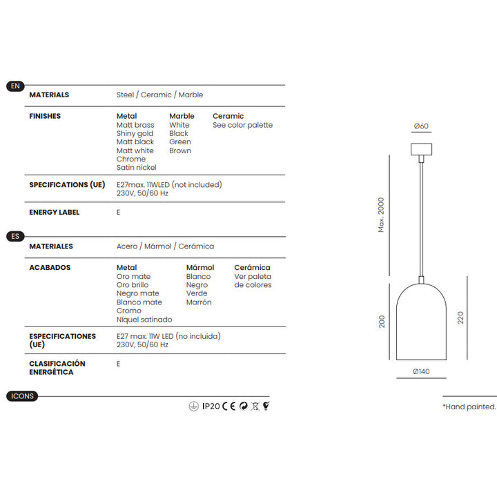 Copo Pendant Lamp dimensions and technical details