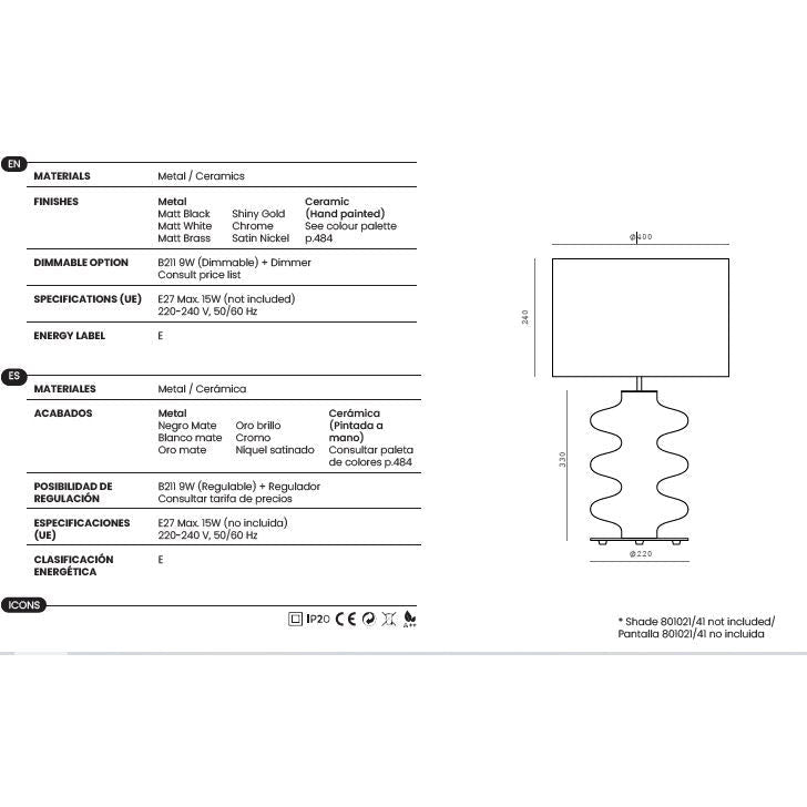 Adon Table Lamp dimensions and technical details