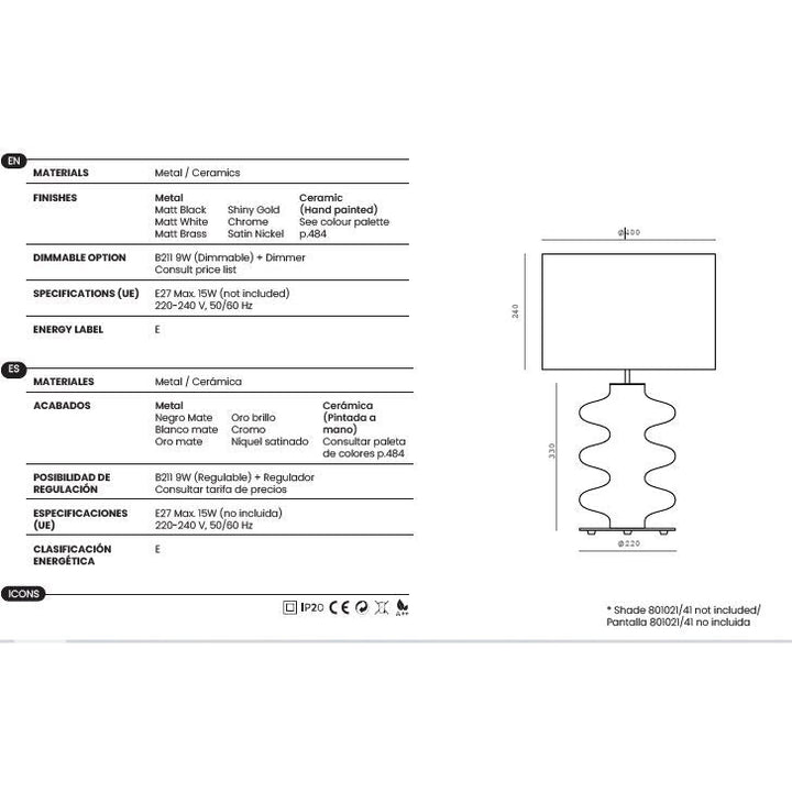 Adon Table Lamp dimensions and technical details